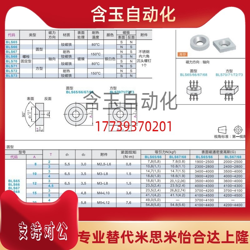 LS65/66-A8/A10/A12/A15/A20/A25-T2/T3/T4/T4.5/T5/T5.5圆型磁铁