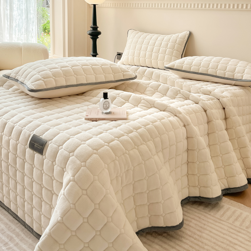 2023新款牛奶绒夹棉牀t单单件四季通用加厚珊瑚绒榻榻米牀盖三件