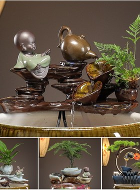 陶瓷流水配件增氧过滤器自动循环过滤鱼盆鱼缸造景庭院装饰品摆件