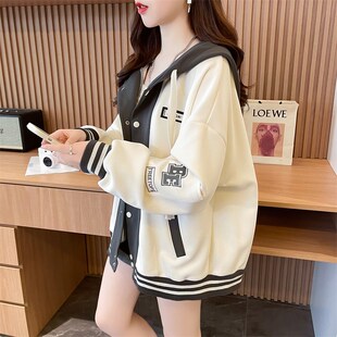 初秋棒球服外套女2023新款春秋韩版宽松薄款P学生百搭拼色夹克开
