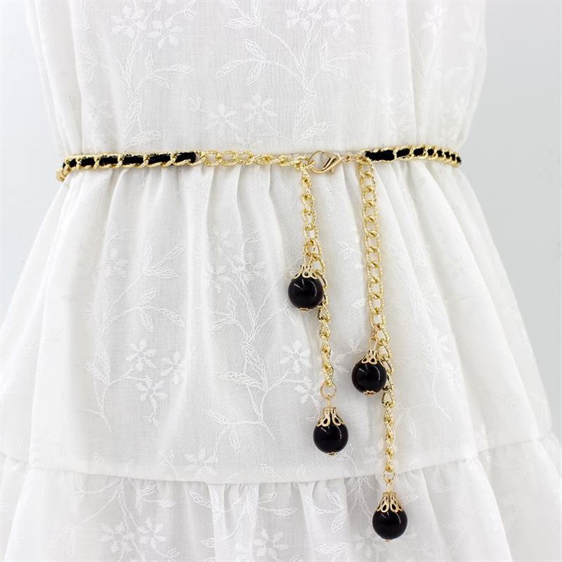 高腰百搭a连衣裙夏天裙子上的装饰腰带黑白优雅腰链甜美配饰潮流