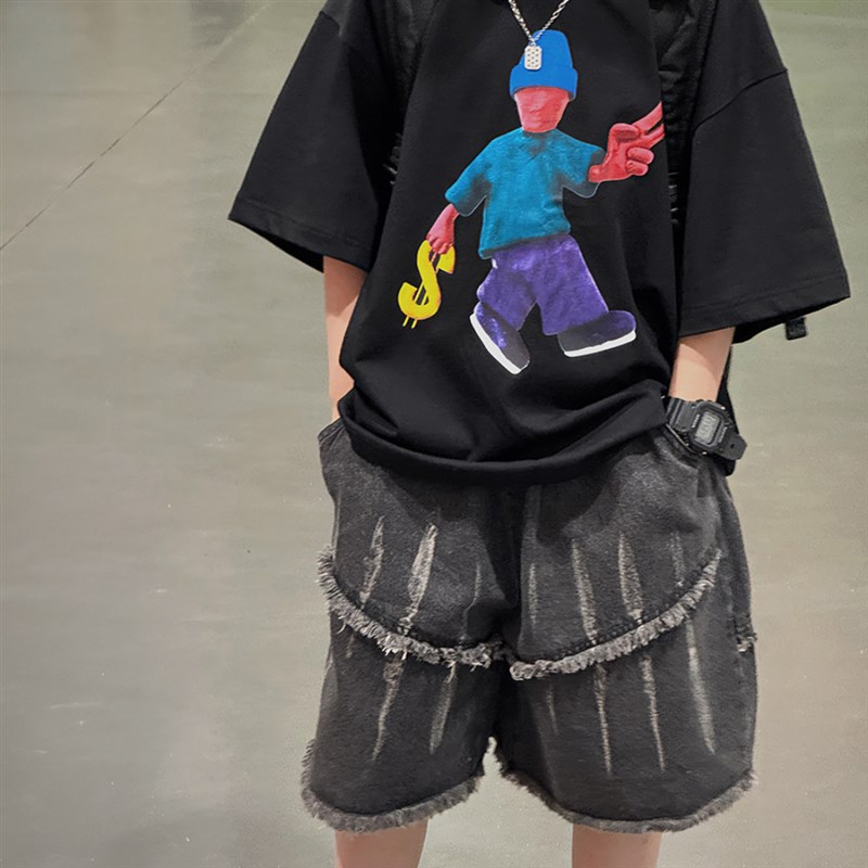 男童裤子夏季儿童韩版刷漆毛边牛仔短裤男孩2024新款百搭五分裤潮