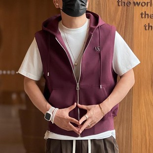 特大码300斤美式高街潮流青年百搭连帽马甲男春秋季坎肩拉链帽衫2