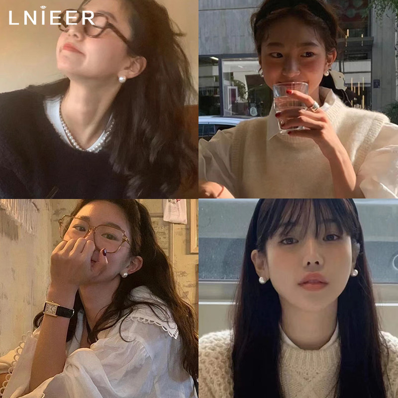 现货92b5纯银韩国fever同款珍珠耳钉女名媛正圆大复古高级感耳环