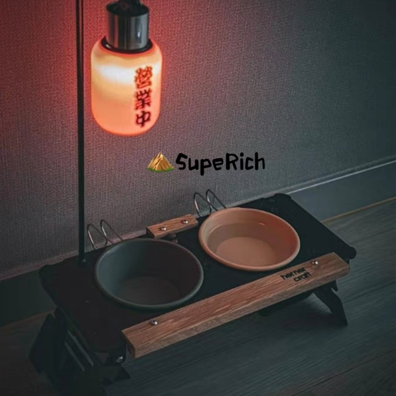 速发包邮露营黑化风宠物猫狗碗架狗碗猫碗金属厚实耐用便携氛围感