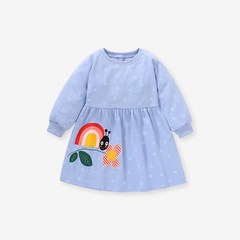 秋冬女童秋季连衣裙蓝色瓢虫宝宝长袖针织裙小童洋气X纯棉公主裙
