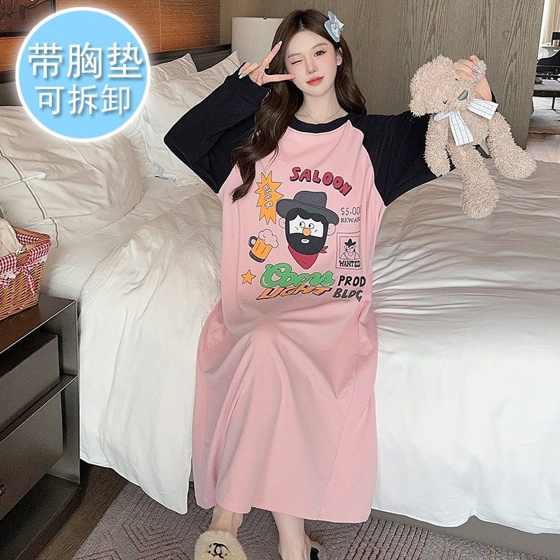 带胸垫睡裙女秋季保暖德绒卡通学生长款过膝大码200斤孕妇睡衣裙,女士内衣/男士内衣/家居服,睡裙,淘宝优惠券,粉丝福利购,淘宝优惠卷