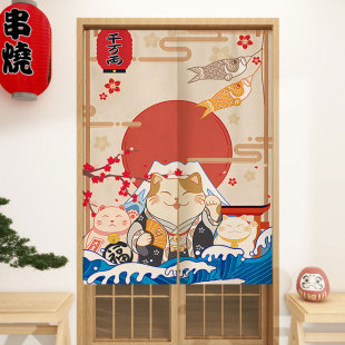 帘子厨房卫生间厕所门帘免打孔遮挡帘定制后厨卧室隔断 招财猫日式