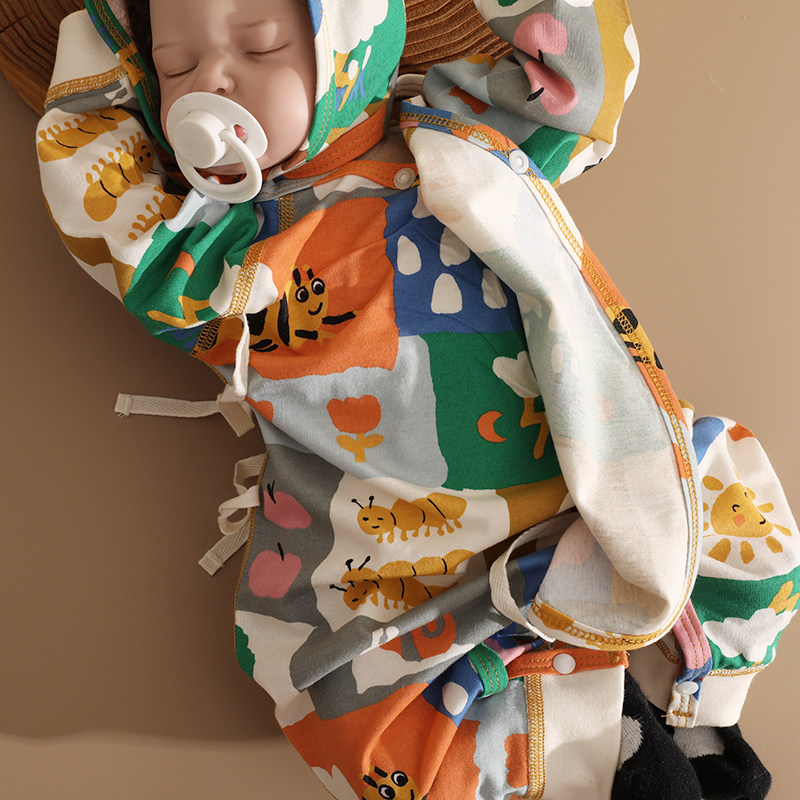 婴姿新生婴儿夏季连体衣薄款爬服幼儿男女宝宝无骨长袖空调服