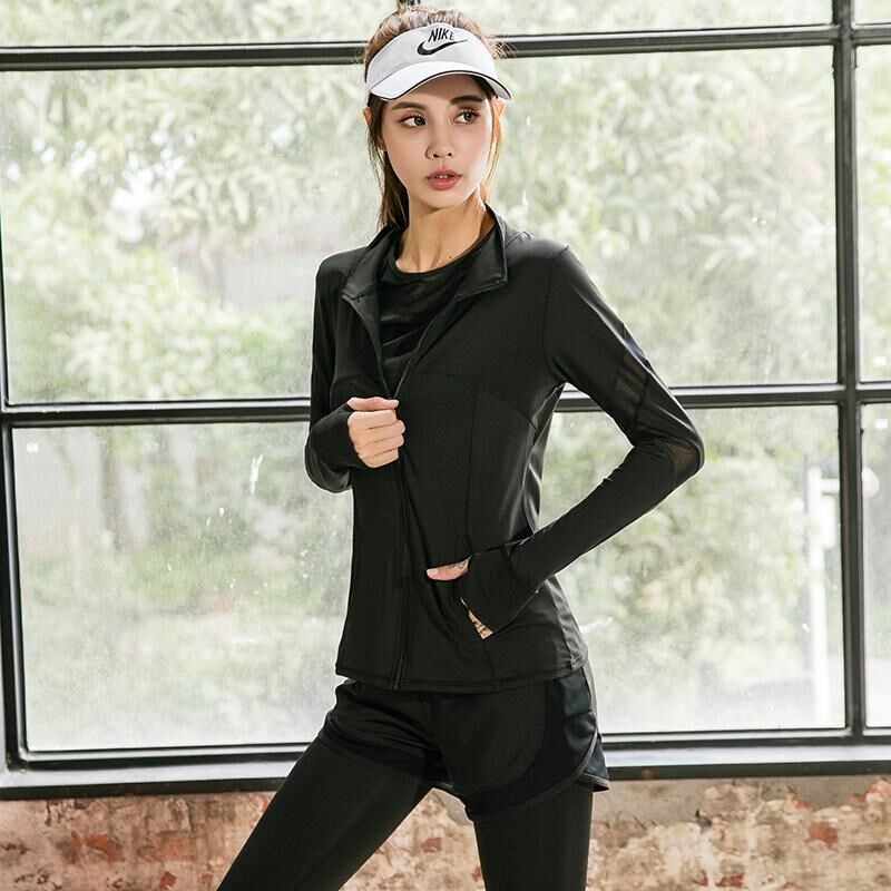 运动套装女休闲大码显瘦健身速干长袖修身专业透气健身服秋冬瑜伽