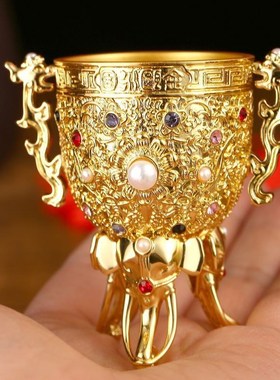 金瓯江山永固杯摆件老铜器客厅饰品创意工艺品酒杯具商务礼品鎏金