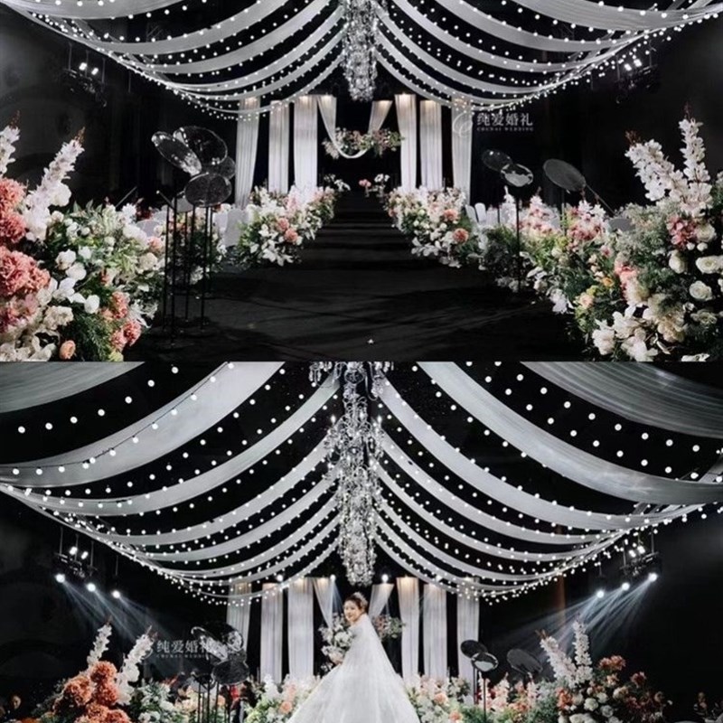 婚庆弹力布悬吊式天花板纱幔布幔装饰韩式婚礼堂舞台顶部飘V酒店