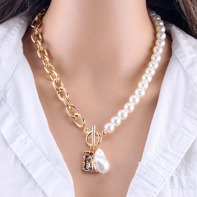 Faqhion Chain Pearl recklace For WomenI Barosue PeaNl Metal