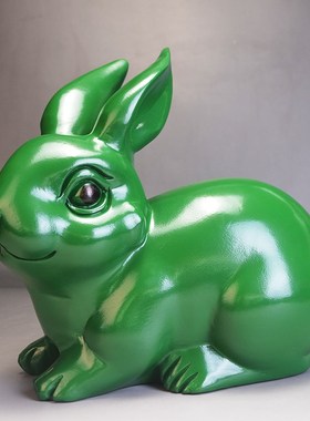 绿色兔子黑檀木雕摆件木质兔木兔木头生肖兔实木雕刻工艺品木制兔