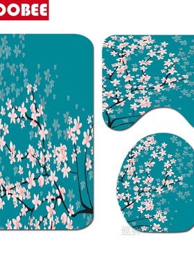 Cherry Blossoms Print Fabric Shower Curtains Bathroom Curtai