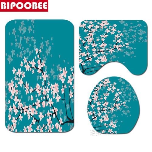 Cherry Blossoms Print Fabric Shower Curtains Bathroom Curtai