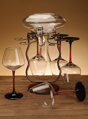 日本Ukiyo欧式实木红酒杯架倒悬挂高脚杯高档家用醒酒器一体酒柜