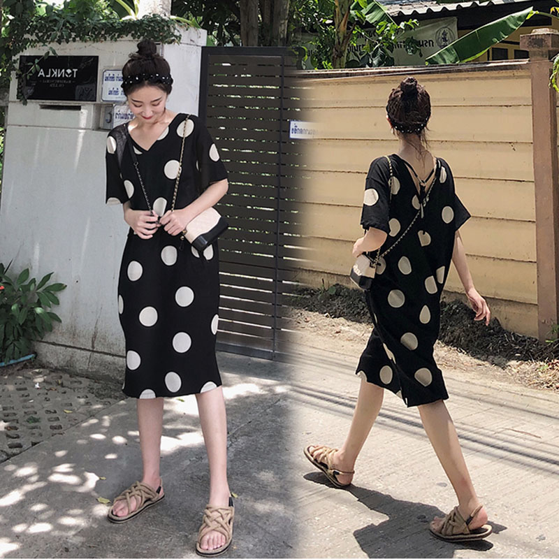 哺乳装外出时尚夏季辣妈款波点哺乳洋I装产后期外穿衣服潮妈夏装