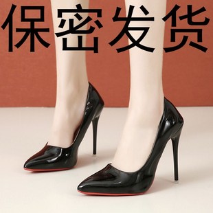 超高跟12厘米紅底高跟鞋 夜場床上大碼 單鞋 女細(xì)跟漆皮模特走秀變裝
