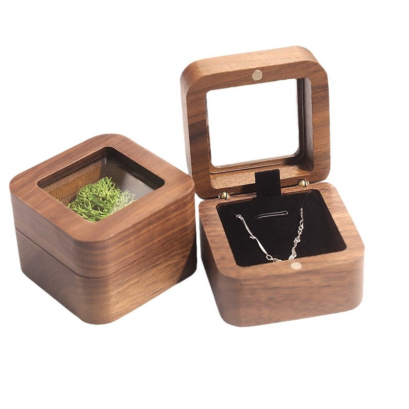 55小项链吊坠珠宝首饰包装收纳礼盒开窗吊坠女海草内衬小木盒挂件