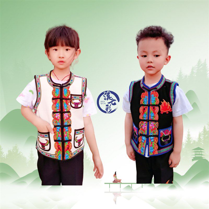 白色帆布小花牛马甲黑色云南儿童民族服装小马褂绣花马夹单马甲,童装/婴儿装/亲子装,儿童演出服,淘宝优惠券,粉丝福利购,淘宝优惠卷