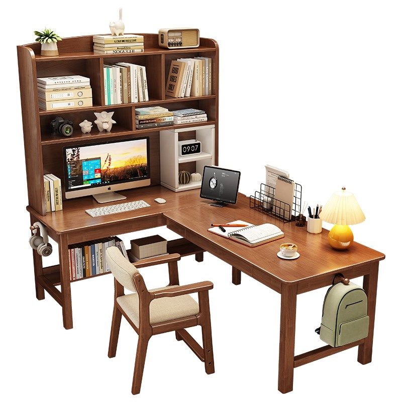 实木转角书桌书架一体桌书房靠墙7字L型电脑桌家用卧室拐角学习桌,住宅家具,转角桌,淘宝优惠券,粉丝福利购,淘宝优惠卷