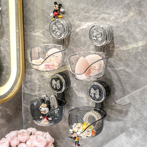 吸盘粉扑收纳盒美妆蛋收纳架壁挂式卫生间化妆棉彩妆气垫置物架子