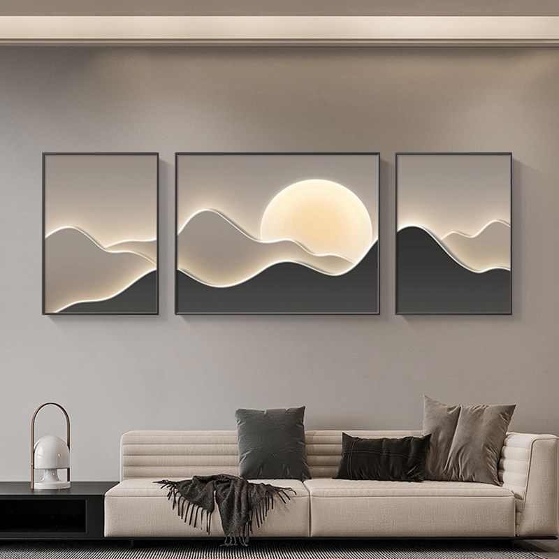 背有靠山三联客厅装饰画现代简约沙发背景墙壁画轻奢风高级感挂画