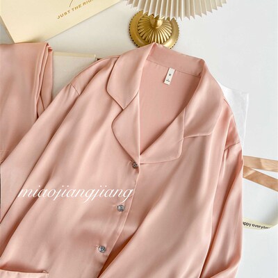 甜美清新羽毛袖可拆卸睡衣女春秋冰丝缎面驼鸟毛长袖家居服高级感