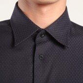 男长袖 黑色衬衫 男纯色商务提花衬衫 商务休闲职业中年免烫宽松