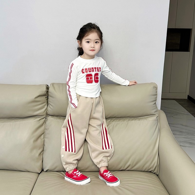 新品春秋新童装女童洋气时髦套装韩版宝宝短款长袖T恤休闲长裤运