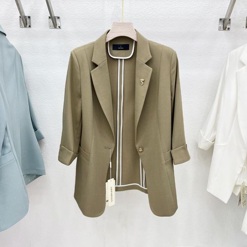 时尚七分袖西装外套女2025年夏季新款一粒扣修身小西服小个子上衣