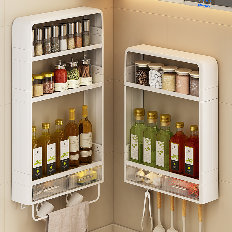 厨房置物架多功能盐调味罐调料品收纳盒多层壁挂T式挂钩免打孔挂