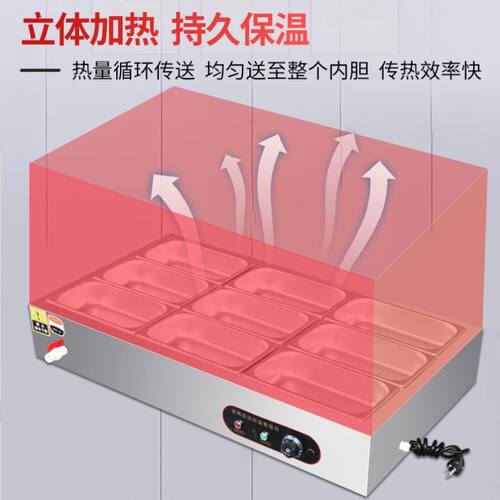 保温台商用加热台式不锈钢快餐保温台玻璃罩低浅型熟食加热售饭台