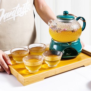 花茶具透明杯玻璃花草水果花果茶壶蜡烛加热套装 耐热花茶壶 日式