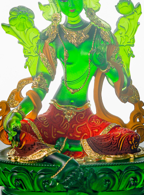 绿度母佛像尼泊尔度母像琉璃彩绘家用观音菩萨密宗T供奉工艺品摆