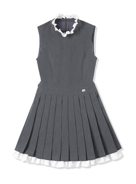 厂家【INRM官方店】灰色百褶花边无袖连衣裙N中长款修身露背设计