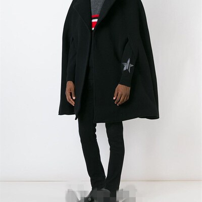 冬季潮男男装大衣披风斗篷中长款毛呢学生风衣呢子加厚外套披肩式