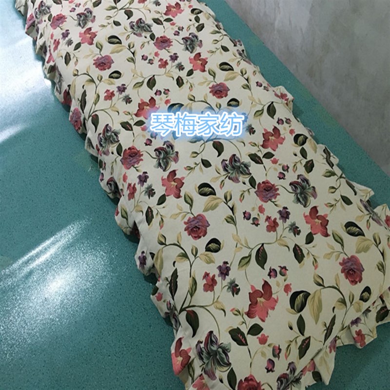 帆布印花荷叶边长方形坐垫 拆洗款换鞋凳子垫 实木沙发飘窗椅垫