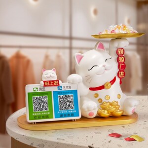现货招财猫摆件开业礼物收钱二维码店铺I前台收银台新店发财猫装