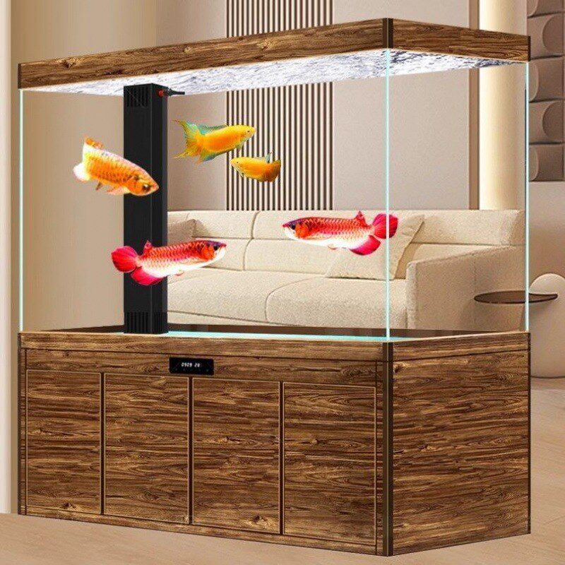 底滤龙鱼缸客厅家用中大型超白玻璃落地屏风懒人水族.箱方形鱼缸