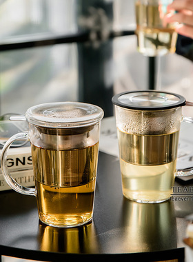 玻璃茶杯不锈钢滤网三件杯耐热泡茶杯办公室家用精致水杯