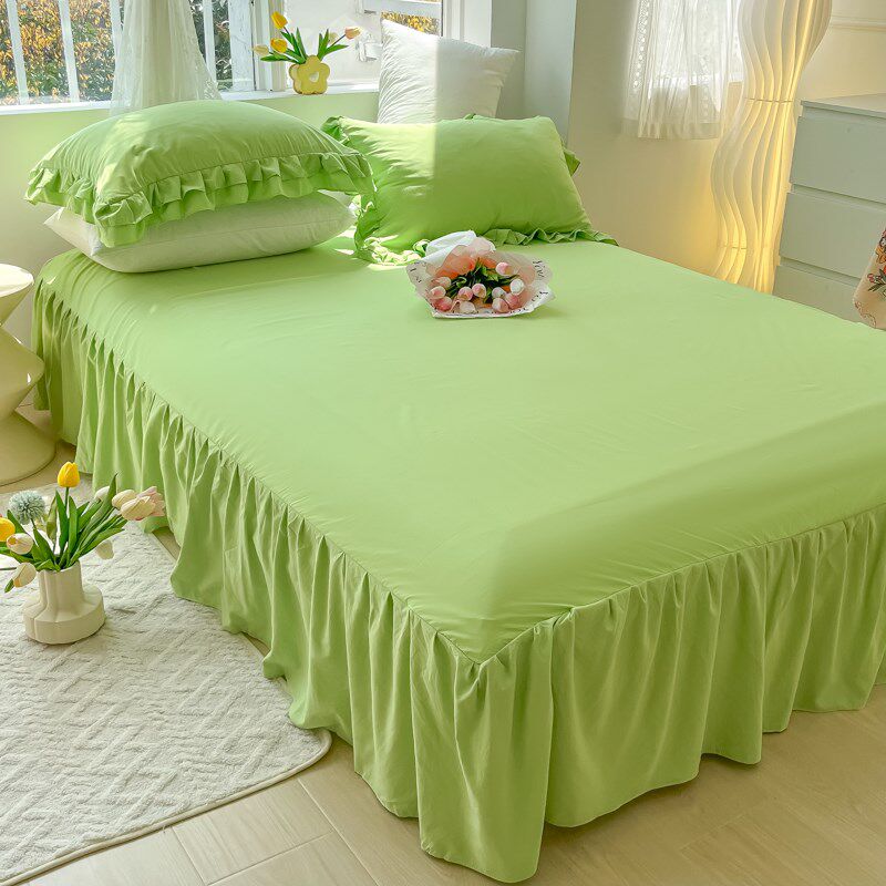 森系小清新绿色四件套纯色水洗棉高颜值系床裙款花边四季床品