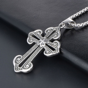 pendant perso steel 速发Cross necklace old titanium imitates