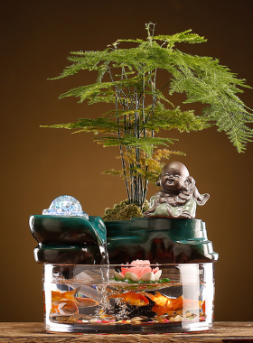 养鱼流水摆件流水k生财景观循环水招财小鱼缸喷泉桌面流水时来运