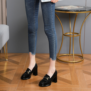 英伦风方头粗跟高跟鞋 新款 子女2023年春秋季 单鞋 小皮鞋 百搭时尚 鞋