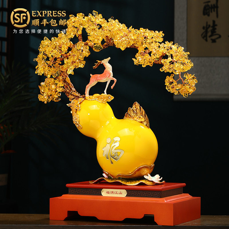 琉璃招财葫芦摆件发财树办公室客厅玄关装饰品开业乔迁礼物