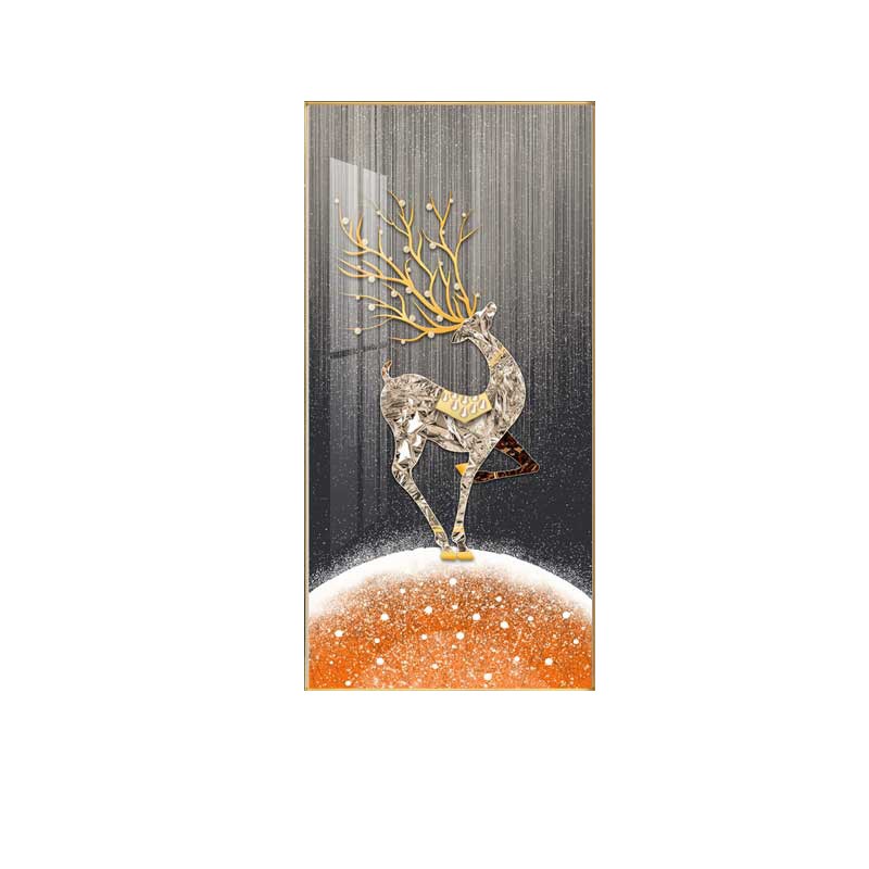 时尚简约抽象晶瓷玄关装饰画竖版入户走廊过道挂画麋鹿背景墙壁画图片