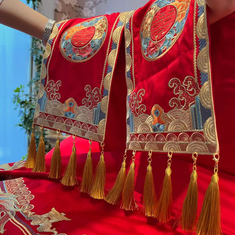 高档全棉a100支婚庆四件套大红色结婚用新婚纯棉床上用品被套龙凤,床上用品,婚庆床品套件,淘宝优惠券,粉丝福利购,淘宝优惠卷