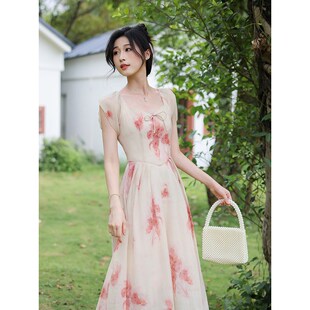 2024夏季新款女装裙子法式复古超仙温柔风初恋甜美气质连衣裙长款